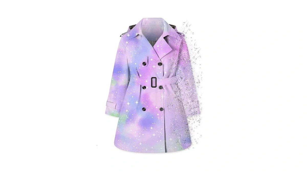 Betusline Girl's Rain Jackets Double Breasted Belted Waterproof Hooded Trench