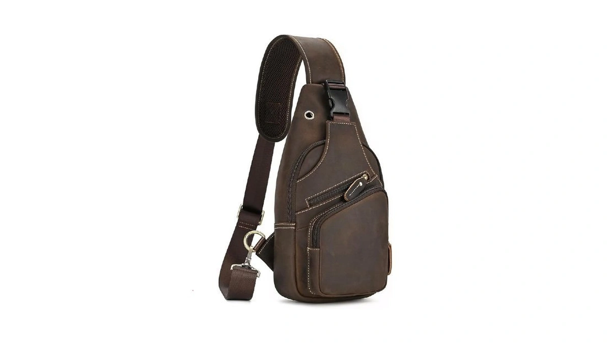 Luufan Men's Genuine Leather Sling Bag Chest Shoulder Backpack Crossbody