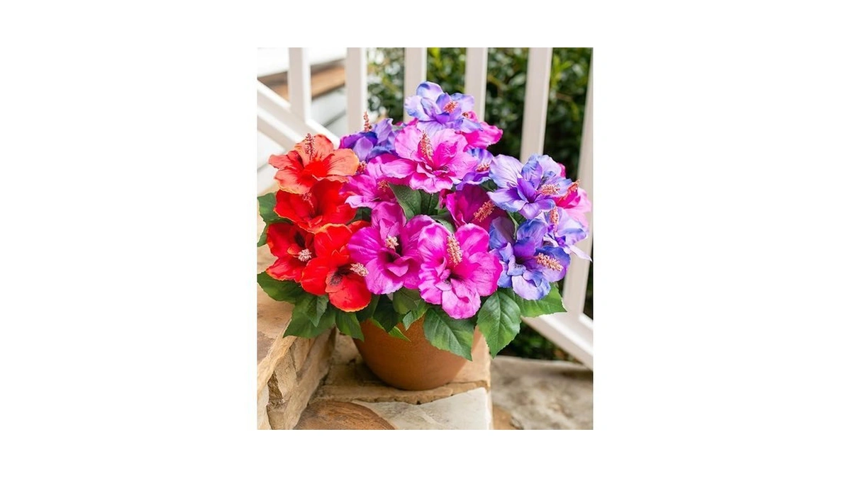 Hyeflora Artificial Flowers For Outdoors Faux Hibiscus Summer Outside Decor,