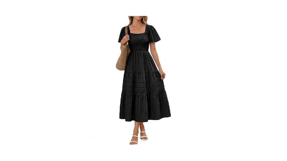 Bbonlinedress Midi Boho Casual Prom Dress Women Summer Square Neck