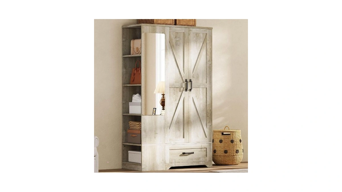 Likimio Armoire Wardrobe Closet 70 Inches, Large Storage With Mirror,