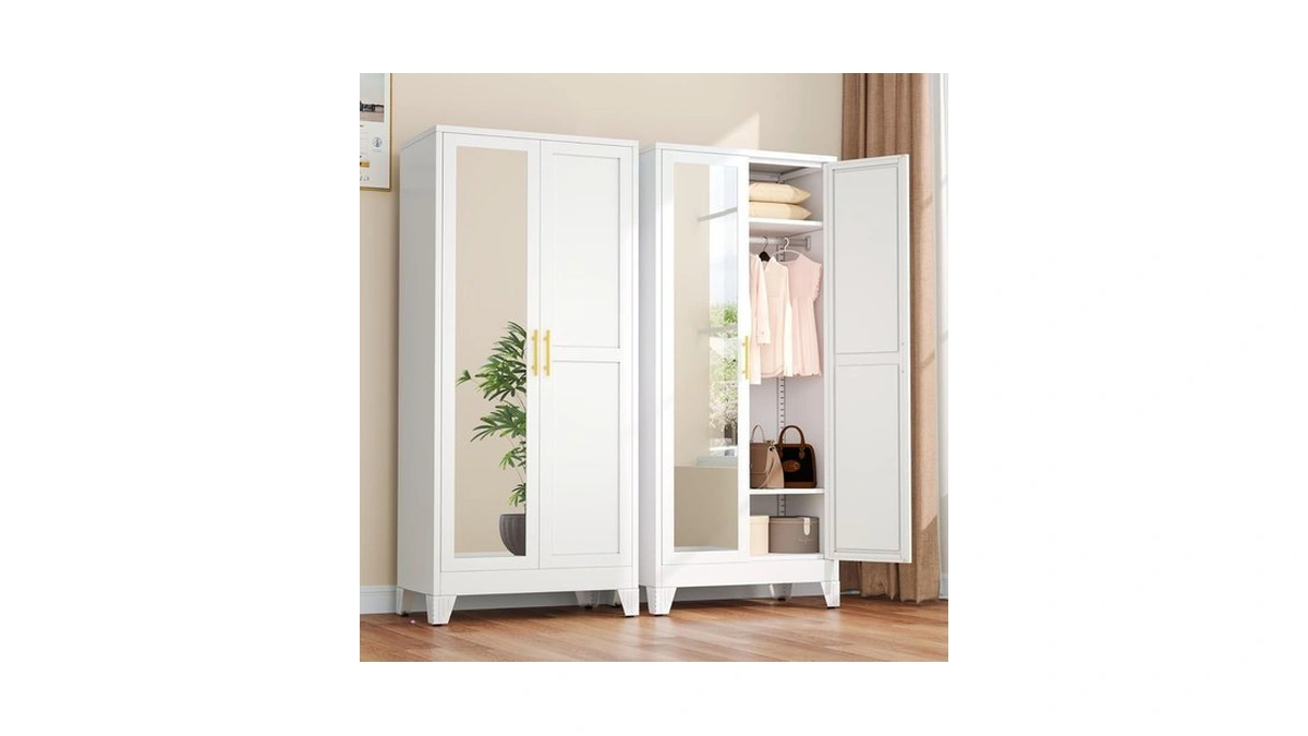 Winiowa Metal Armoire Wardrobe Closet With 2 Mirror Doors, 71"