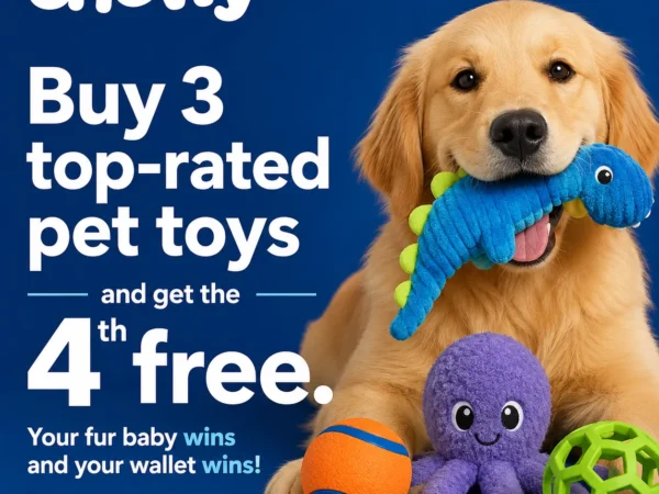 Chewy: Buy 3 top-rated pet toys and get the 4th free. Your fur baby wins and your wallet wins!