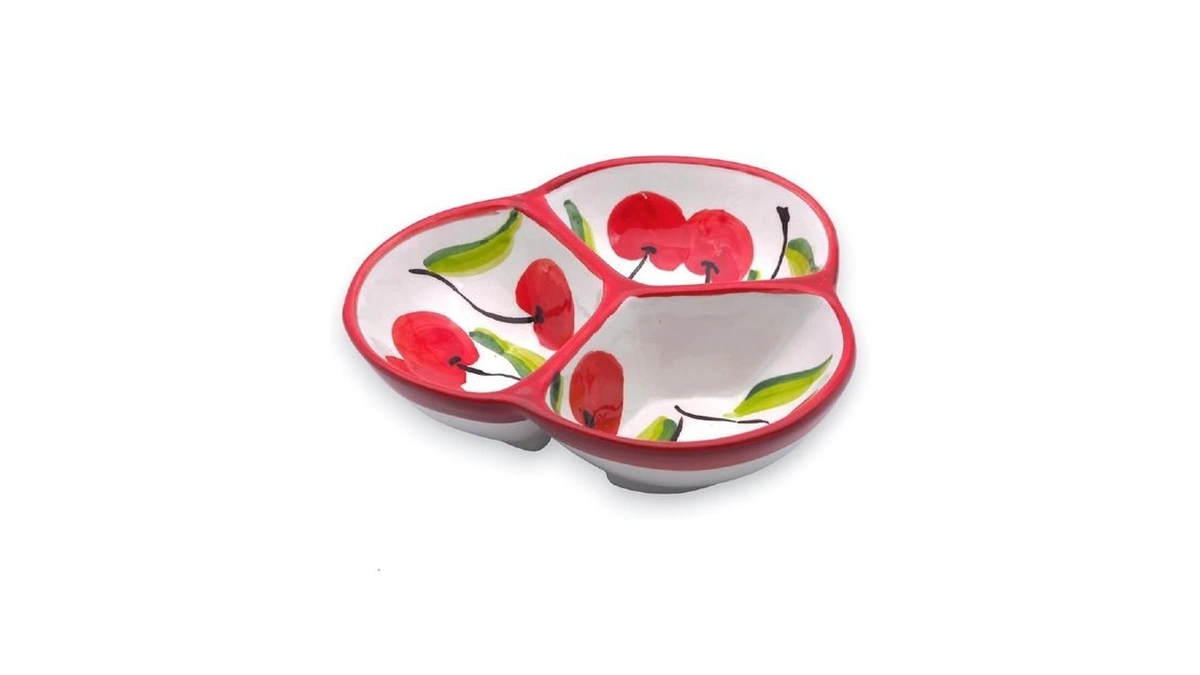 Autentica Ceramics Ceramic Chip & Dip Bowl 7.5”, 3-compartment Divided