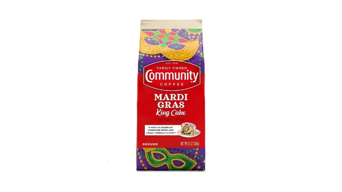 Community Coffee Mardi Gras King Cake Flavored 12 Ounces, Medium