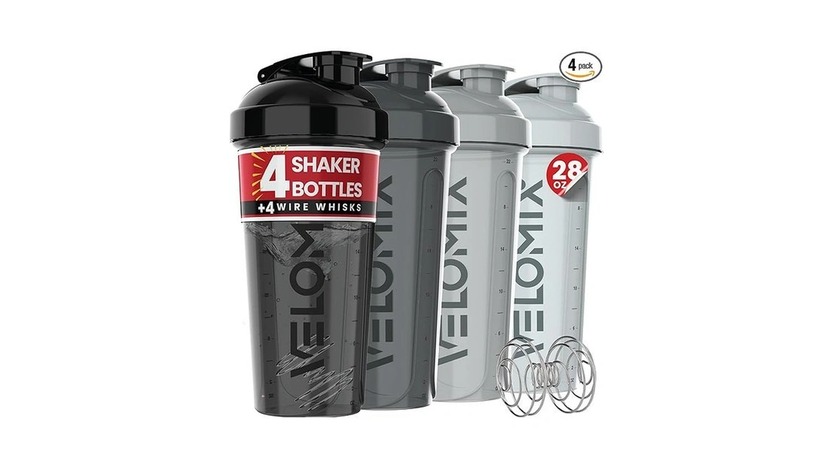 Velomix -4 Pack- 28 Oz Protein Shaker Bottles For Protein