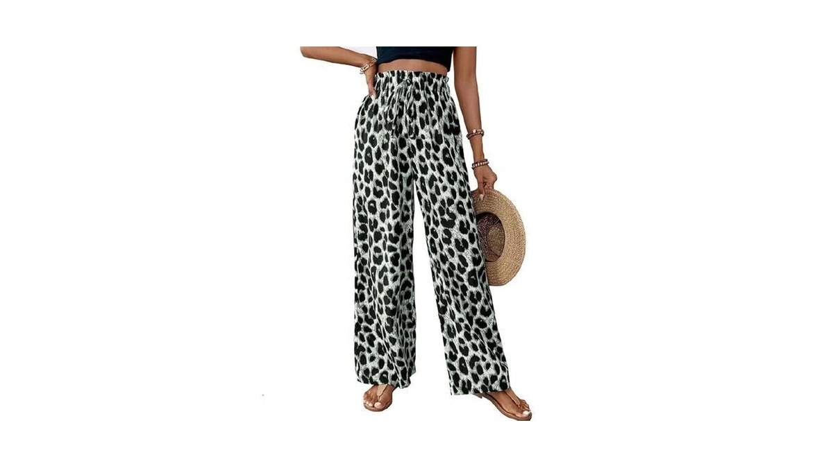 Womens Elastic High Waisted Palazzo Cheetah Leopard Animal Print Pants