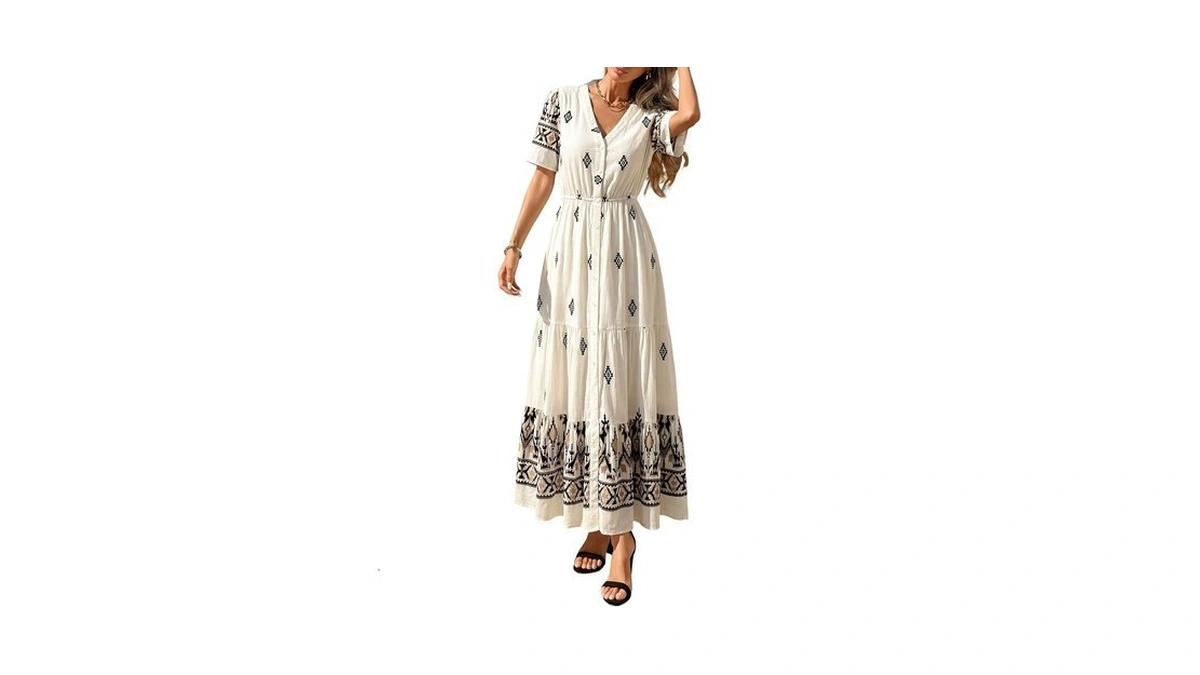Prettygarden Womens Summer Boho Maxi Dress 2026 Trendy Short Sleeve