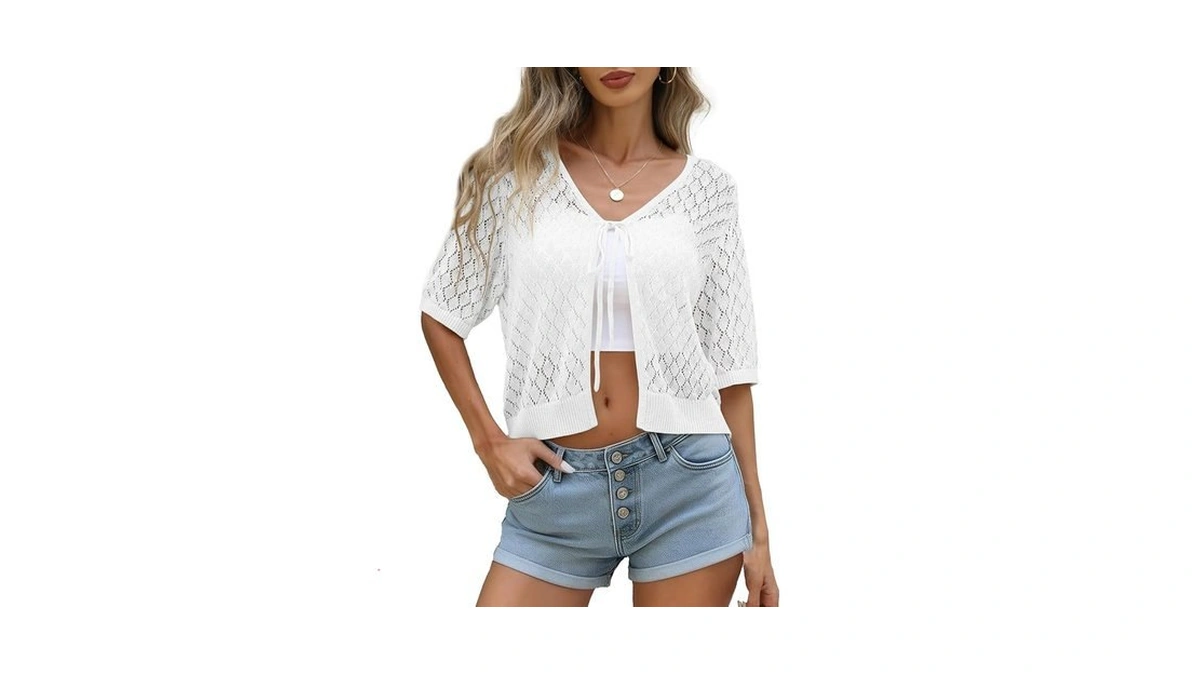 Yekaty Summer Cardigan Lighweight Womens Short Sleeve Cardigan Tie Front