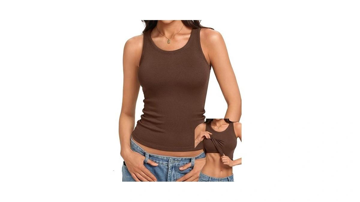 Avidlove Built In Bra Tank Tops For Women Ribbed Crew