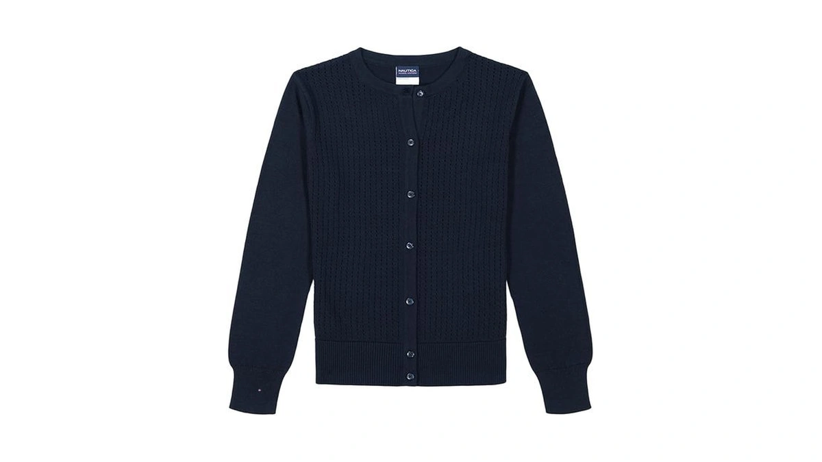 Nautica Girls' School Uniform Basic Cardigan Sweater, Long Sleeve, Button