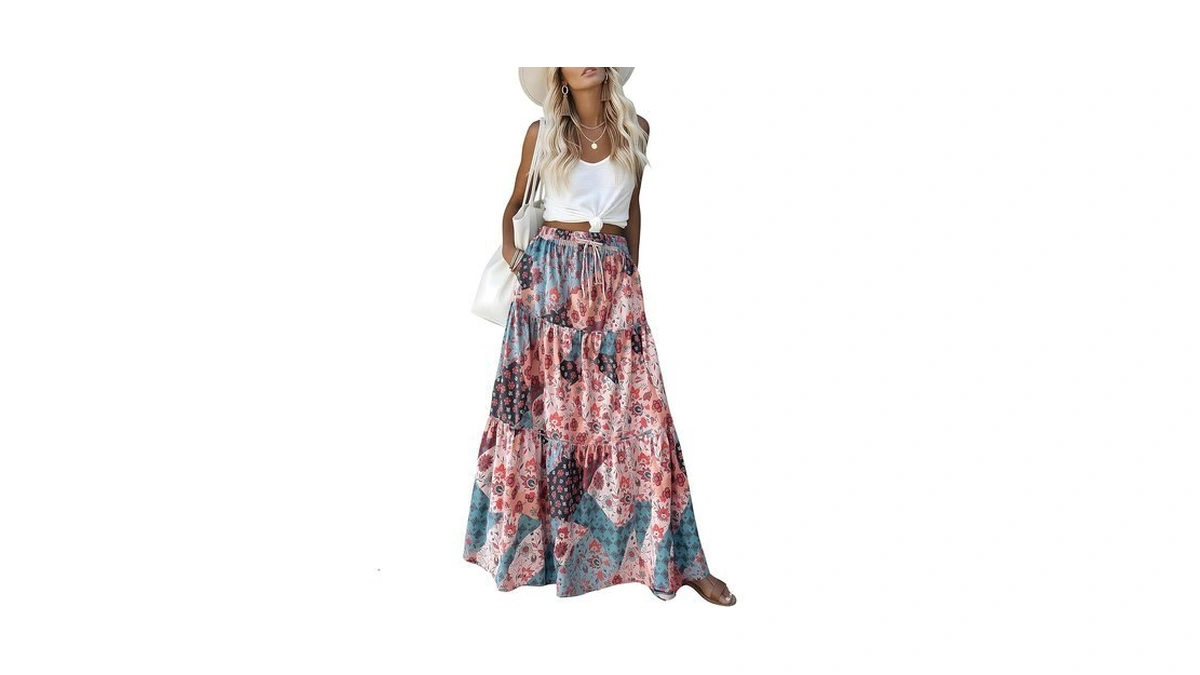Aprolive Long Skirts For Women Boho Pleated A-line Maxi Skirt