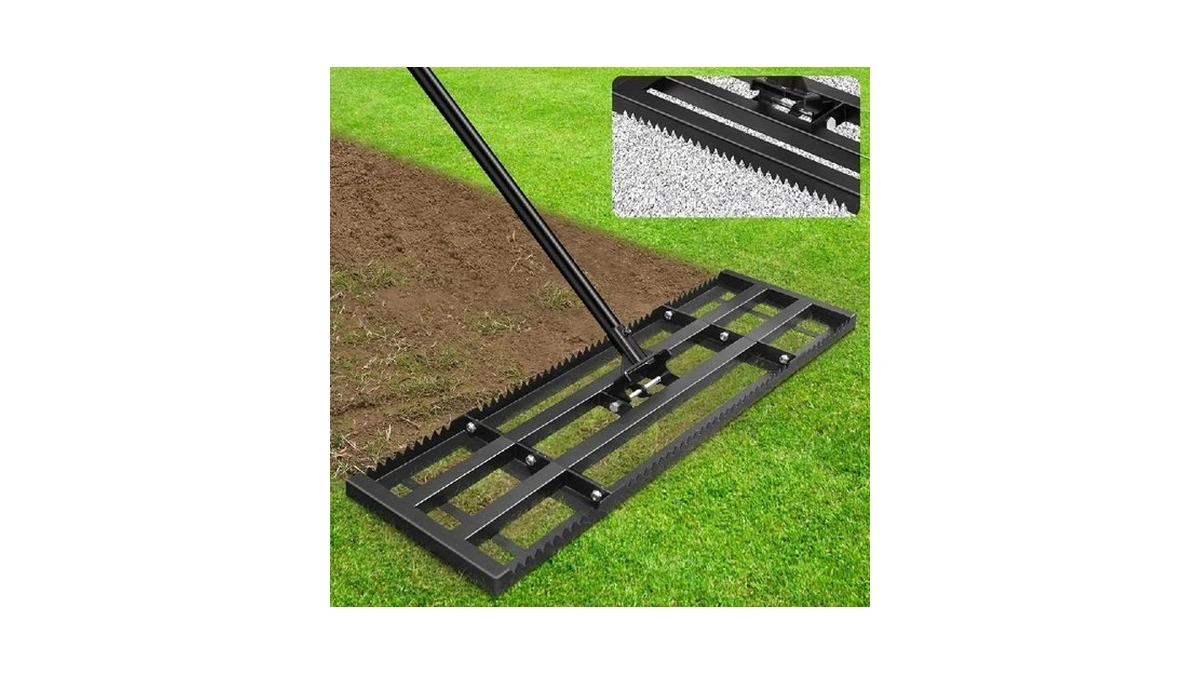 Lawn Leveling Rake-32''x10 Heavy Duty Leveler Reinforced Landscape Tool, Steel