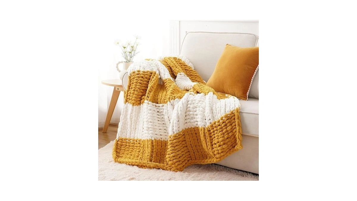 Battilo Mustard Yellow Chunky Knit Throw Blanket, Soft And Thick