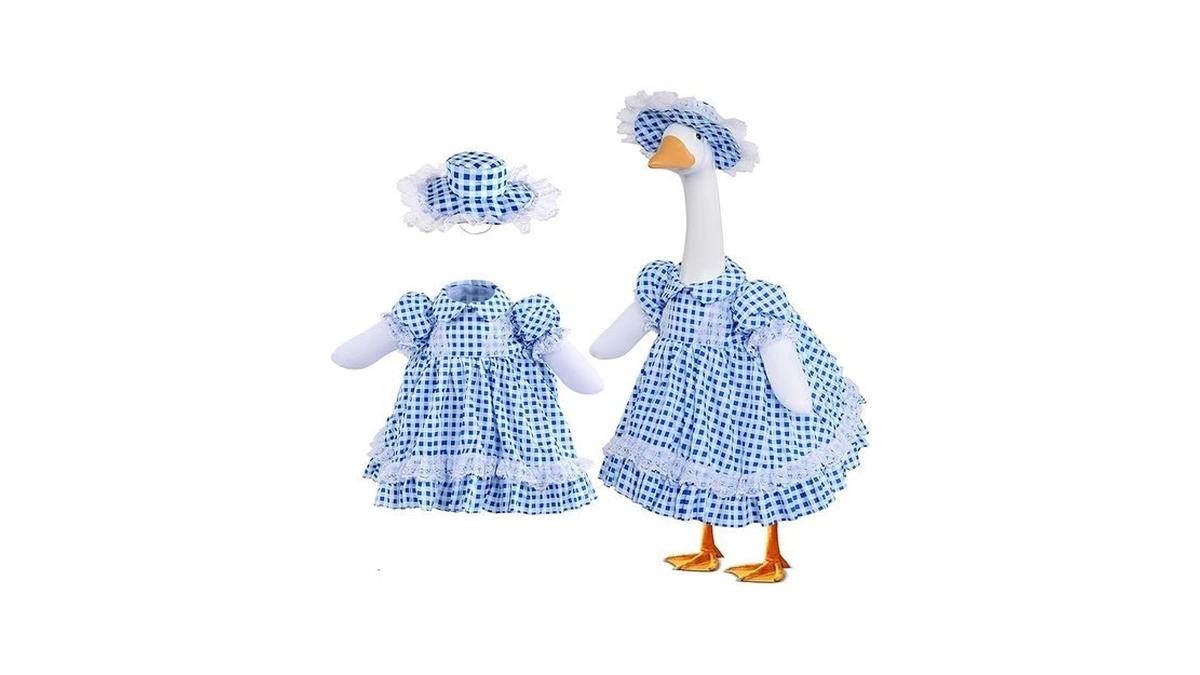 Sukione Blue Plaid Porch Goose Outfit, 23 Inch Summer Lawn