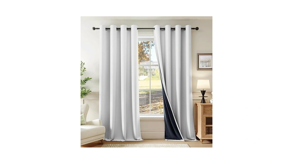 Beauoop White 100% Blackout Curtains 63 Inch Long 2 Panels