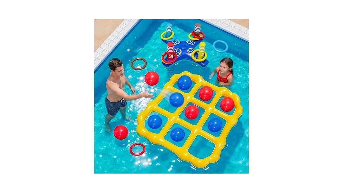 Mgparty Pool Toys Games Set, 2-in-1 Inflatable Tic Tac Toe
