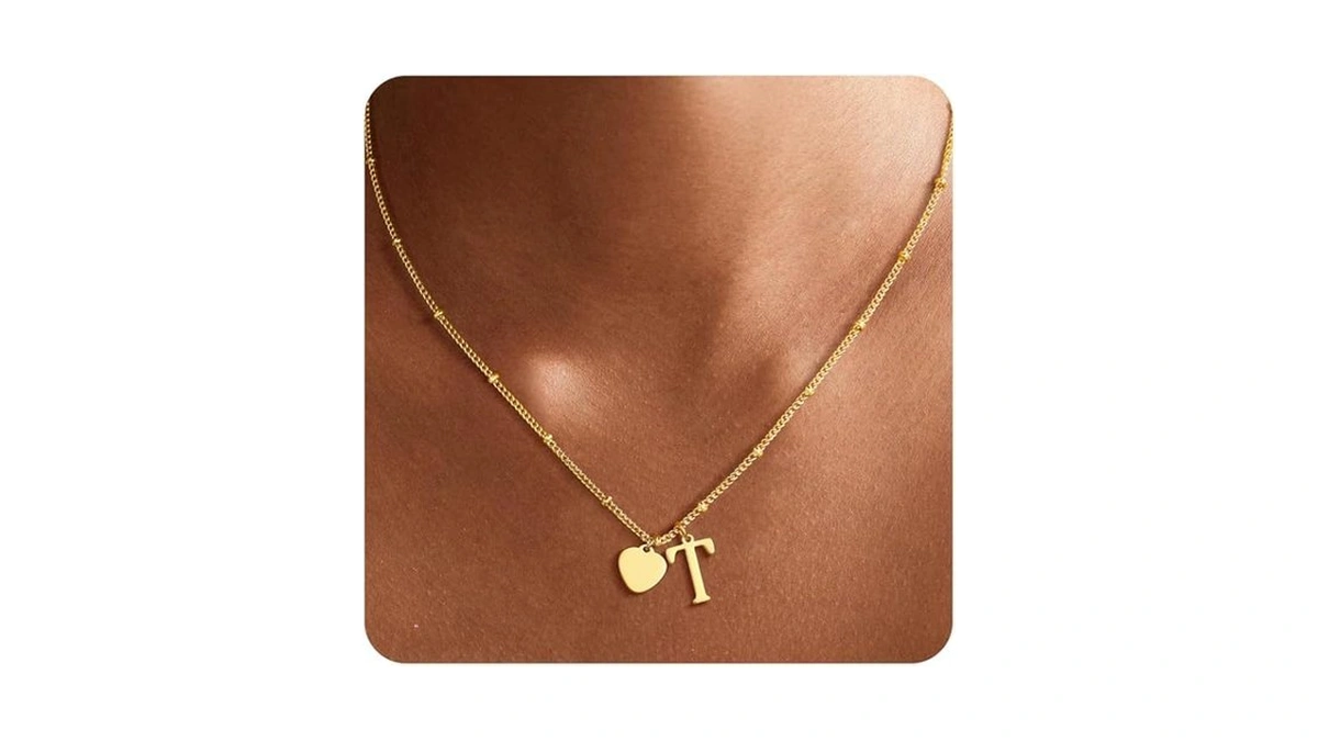 Ritach Gold Necklace For Women Girls - Heart Initial T
