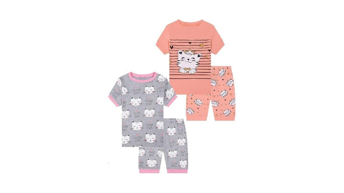 Benaive Girls Pajamas Sets 4 Pieces 100% Cotton Girls Summer