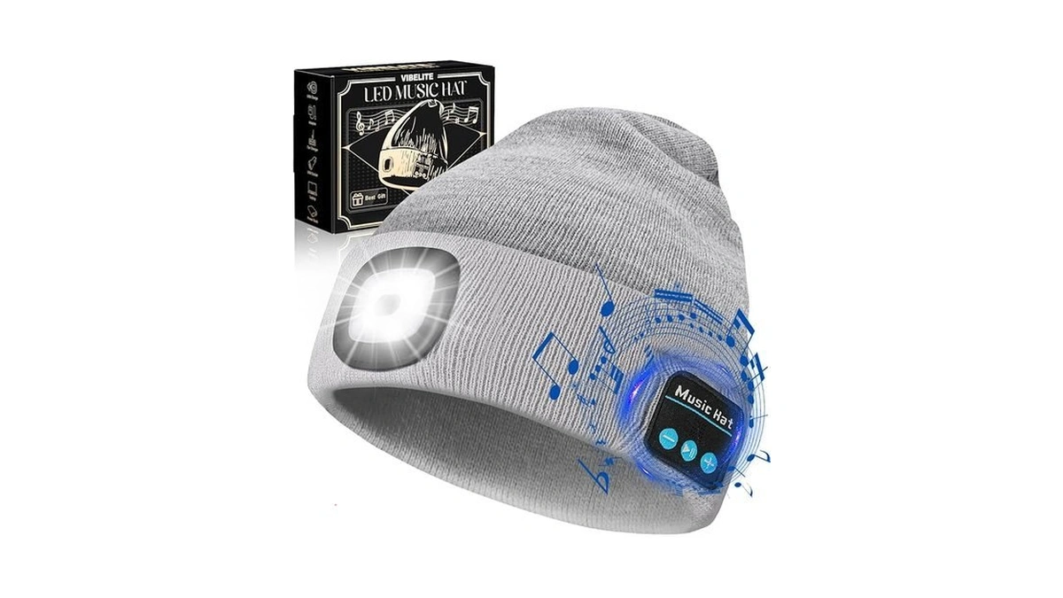 Vibelite Bluetooth Beanie Hat With Light, Usb Rechargeable Led Headlamp