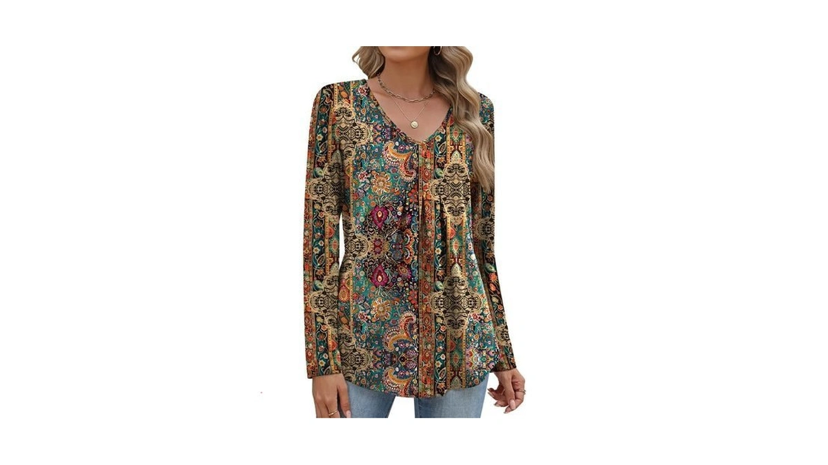 Misakia Women Long Sleeve Top V Neck Casual Shirt Loose