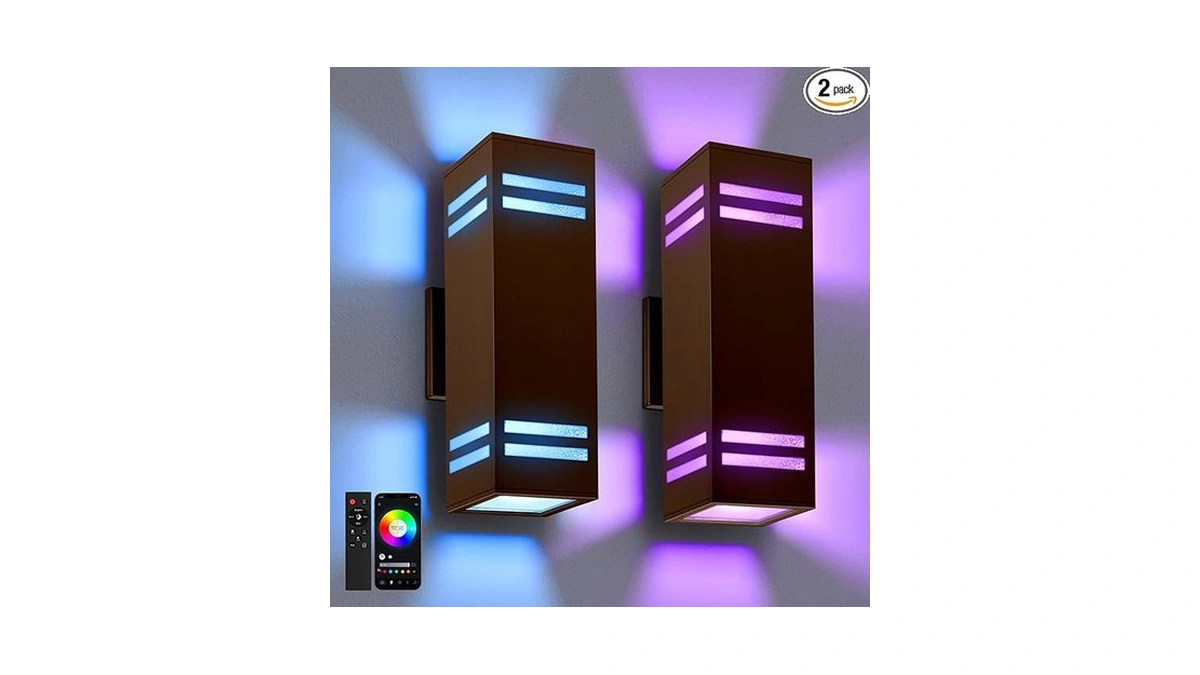 Mzliti Smart Outdoor Wall Lights 2 Pack, Ip65 Rgb Wall