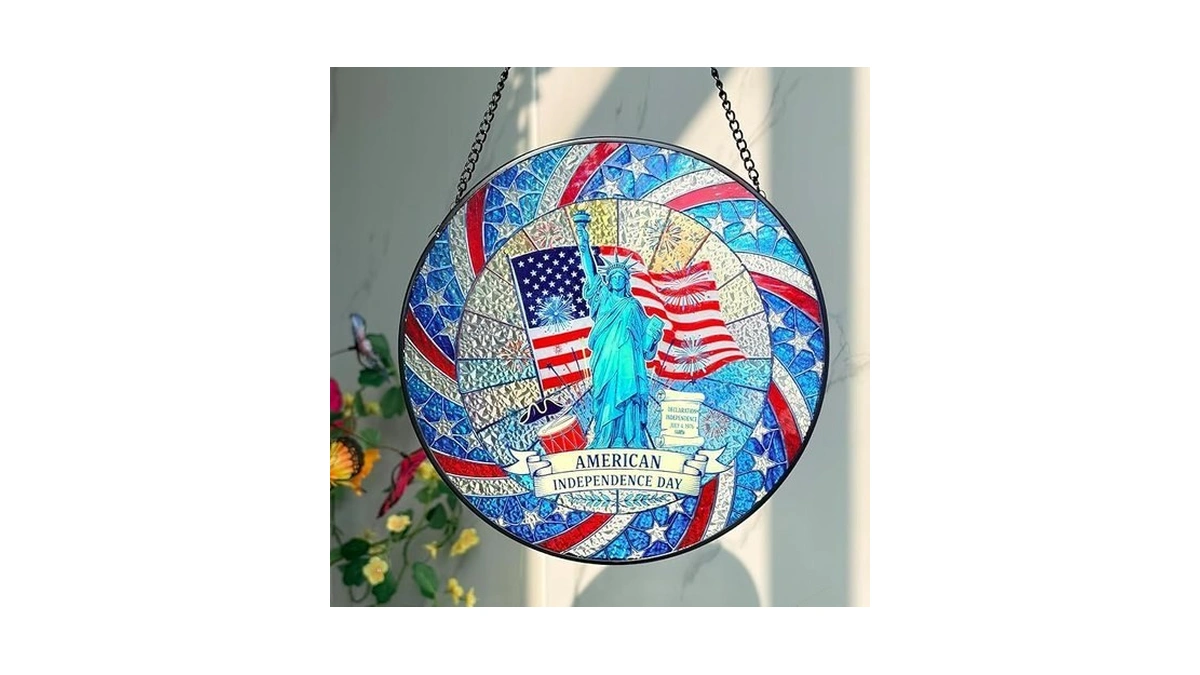 Katinyos 8 Inch Stained Glass Window Hanging, Sun Catcher With