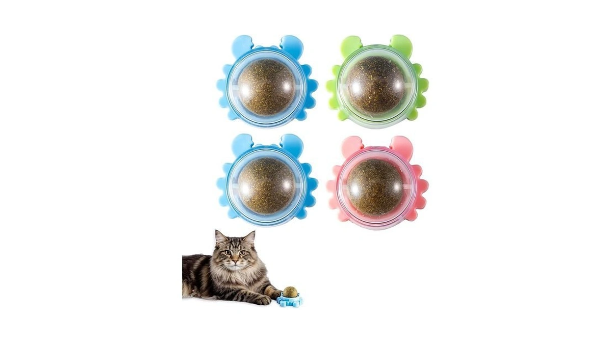 Tciika 4 Pack Natural Catnip Balls, Wall-mounted & Rotatable Cat
