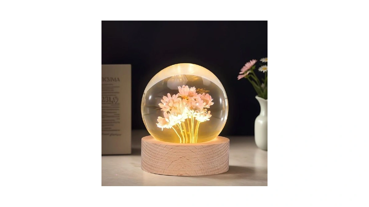 Wyzcttd Daisy Lamp,2.4-inch Flower Crystal Ball Night Light, Real Daisies