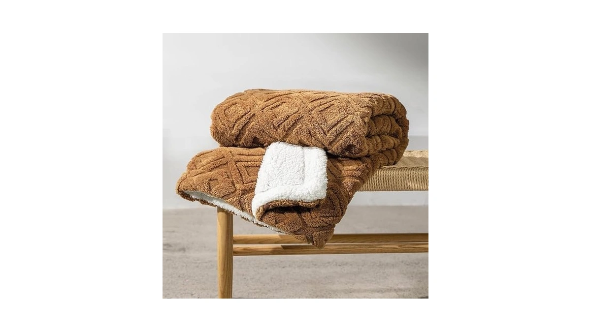 Evergrace Jacquard Boho Sherpa Fleece Throw Blanket For Couch, Super