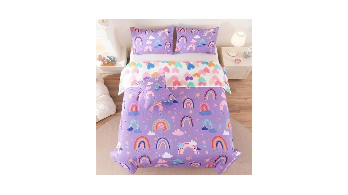 Askotu Rainbow Girls Bedding Set Twin Size, Love Hearts Rainbow