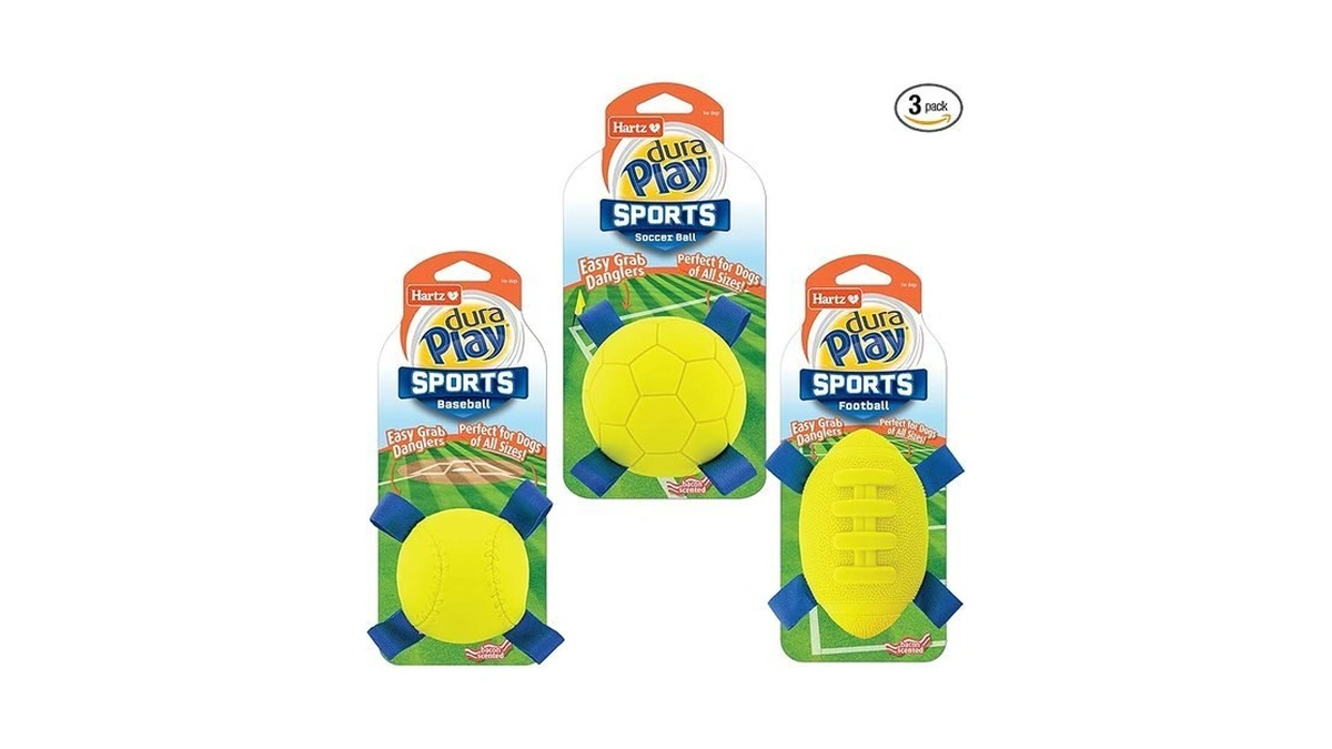 Hartz Dura Play Sports Ball Variety Dog Toy, Bacon Scented