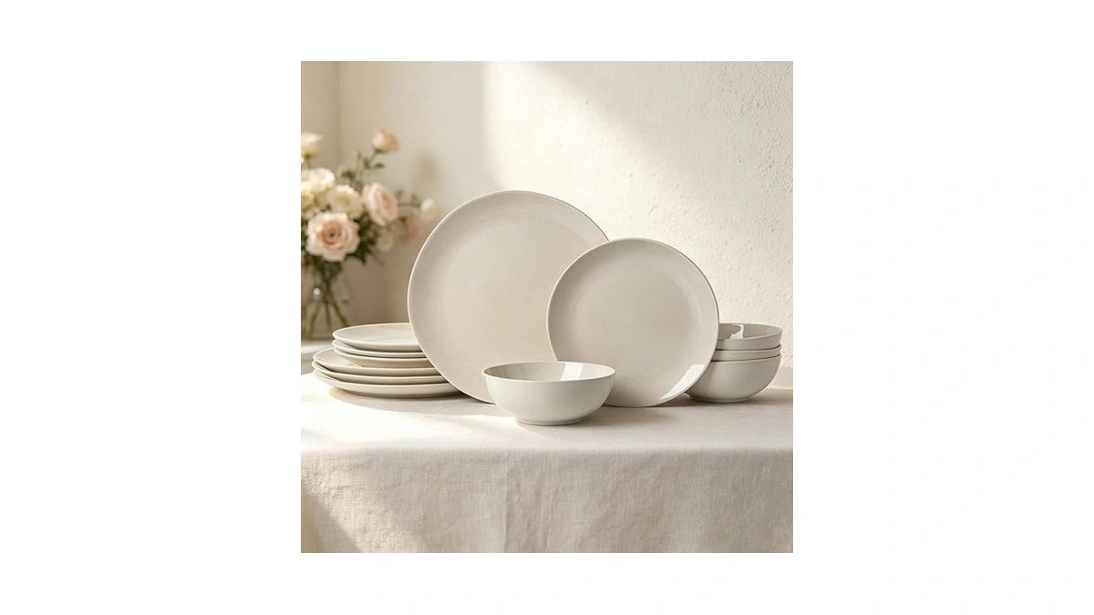 Alofmo Ceramic Dinnerware Sets For 4,12 Pieces Plates And Bowls