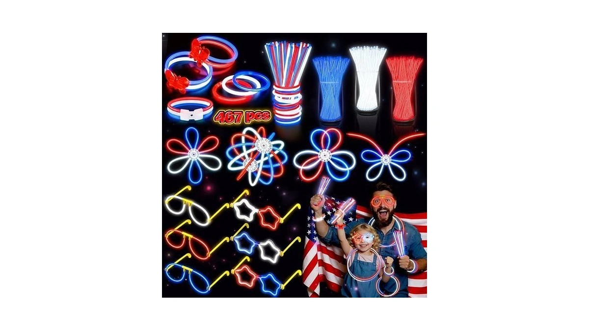 Budi 467pcs 4th Of July Accessories Glow Sticks: Red White