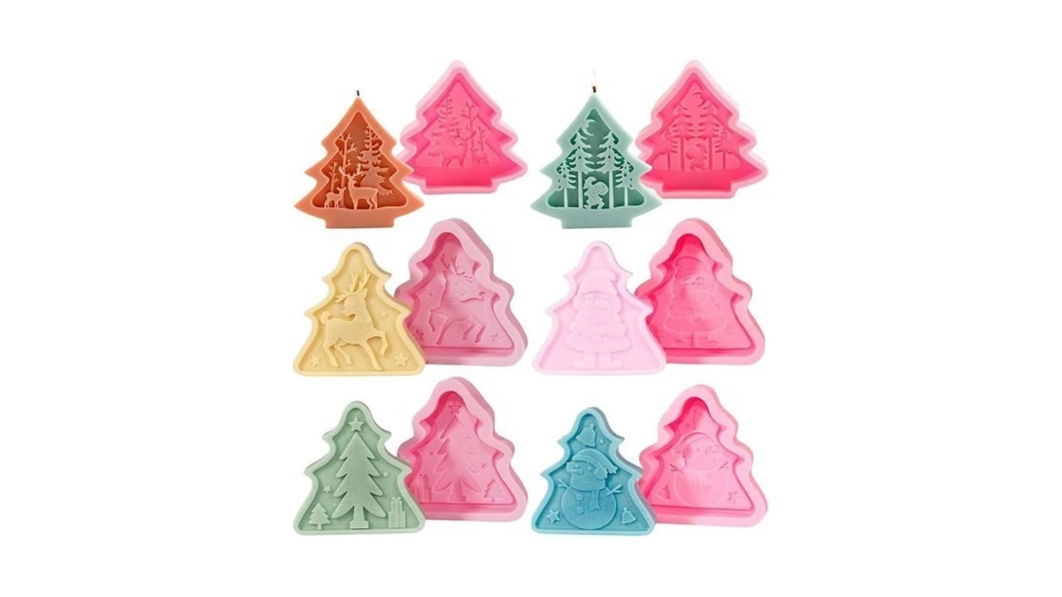 6pcs Christmas Tree Shaped Silicone Mold Set, Atarvana Relief Style