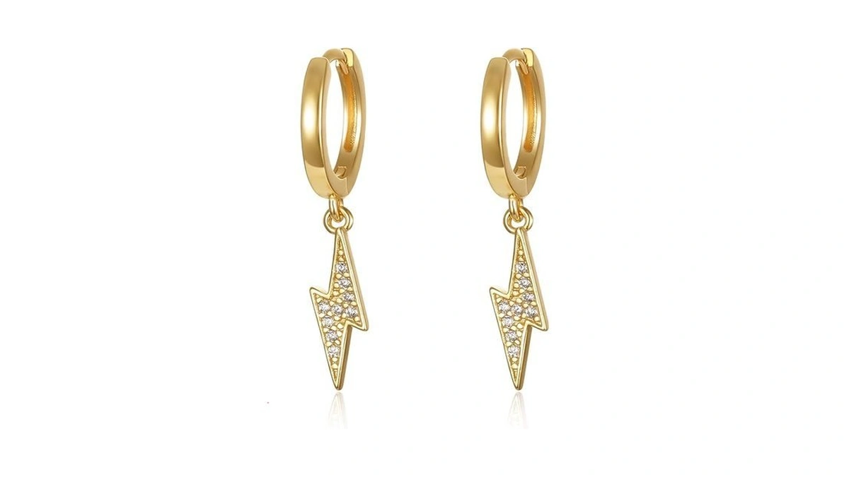 Small Lightning Charm Huggies Hoop Earrings For Women, Dainty Dangle