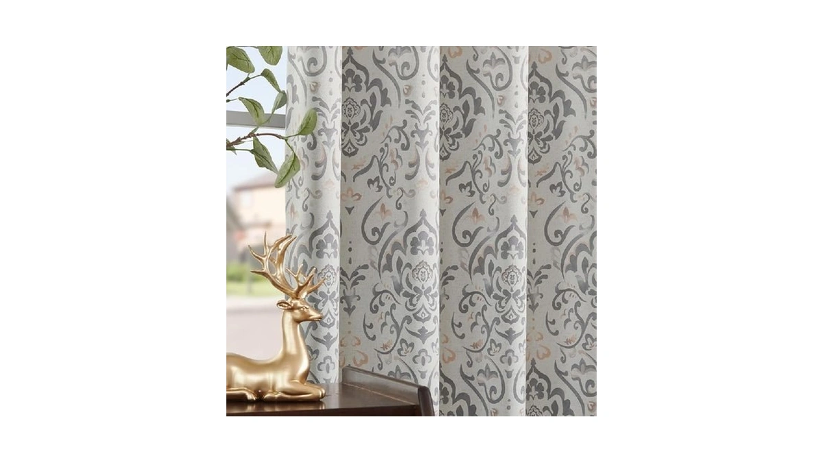 Lazzzy Grey Damask Blackout Curtains 96 Inches Long For Bedroom