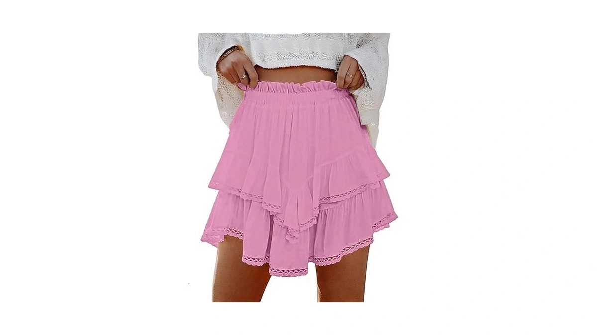 Lepunuo Womens Shorts High Waisted Skorts Flowy Skirt With Short