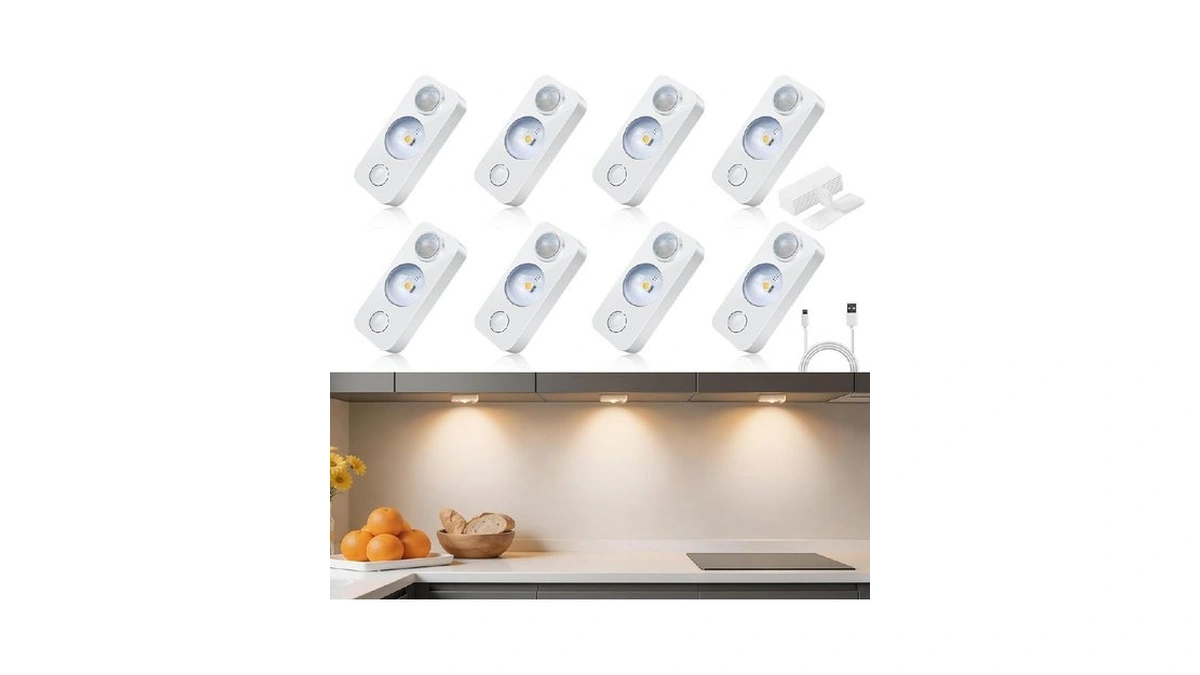 Lightingwill Led Motion Sensor Puck Lights, Rechargeable Under Cabinet Lights,