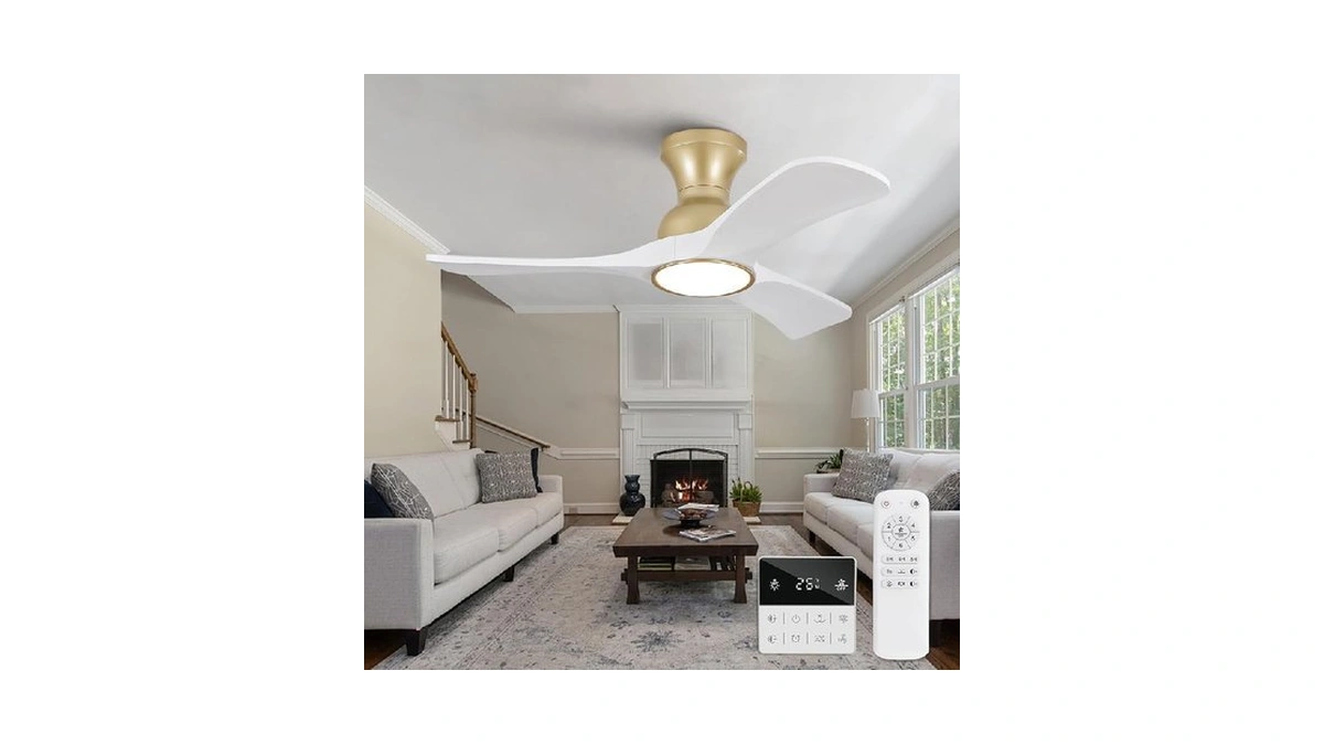 Omyu White Gold Ceiling Fans With Lights Flush Mount,36 Inch