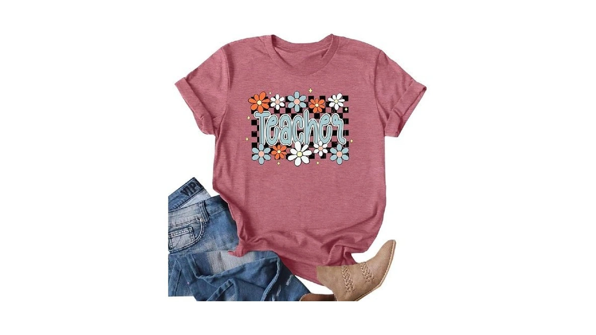 Teacher Shirts For Women: Retro Floral Graphic Teacher Tee Daisy