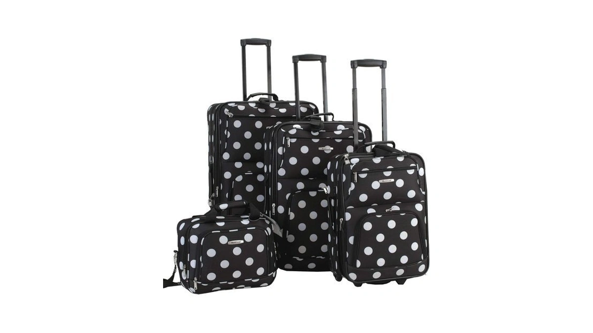 Rockland Polka Softside Upright Luggage Set, Expandable, Lightweight, Black Dot,