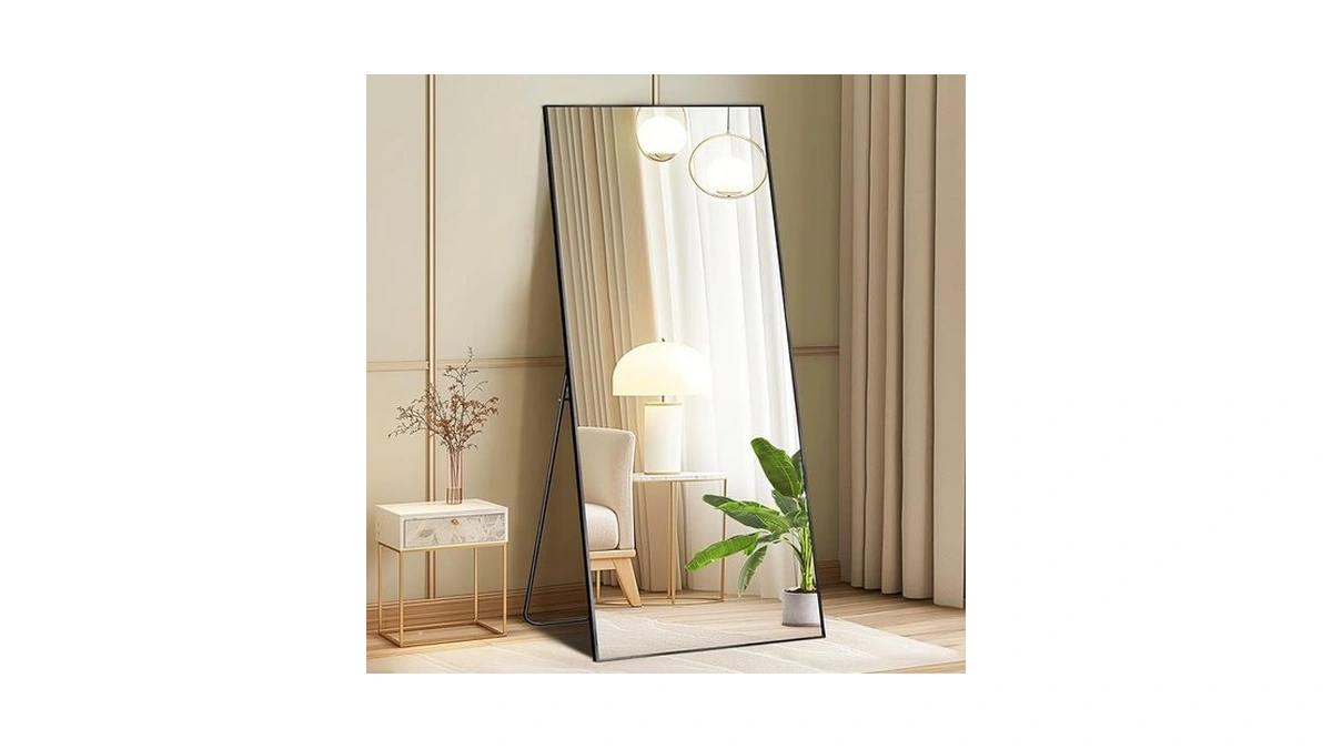 Dumos 64"x21" Full Length Mirror With Stand, Floor Standing Aluminum