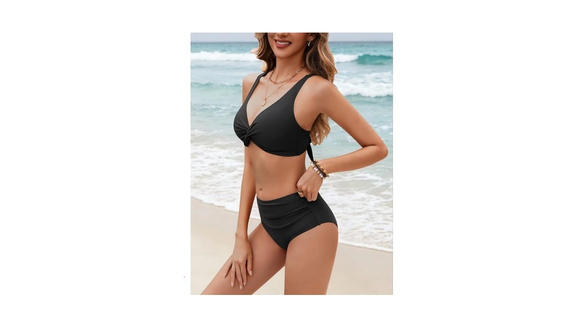 Horisun High Waisted Tummy Control Bikini Set Twist Front V