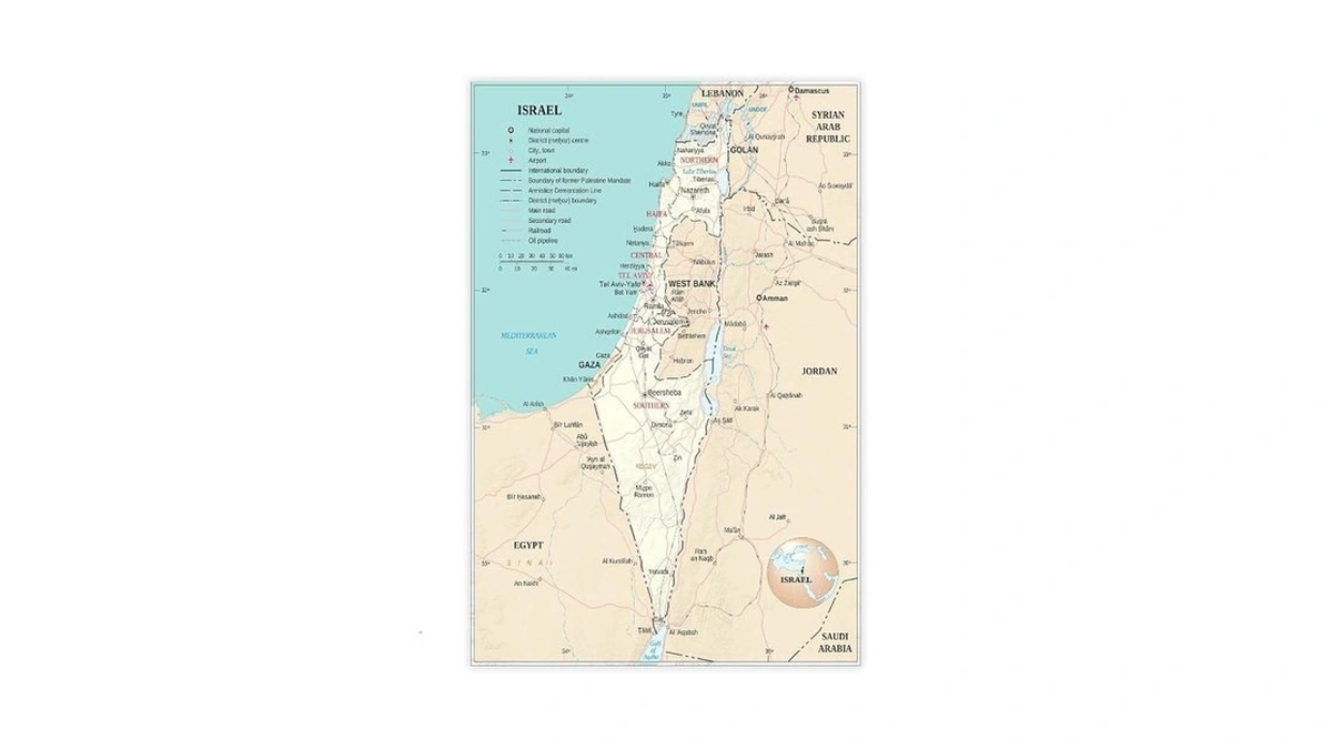 Israel And Occupied Territories Map Poster 2 Canvas Wall Art