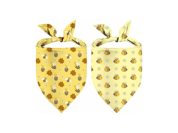 Bee Dog Bandana, 2 Pack Reversible Honey Triangle Bibs Bee