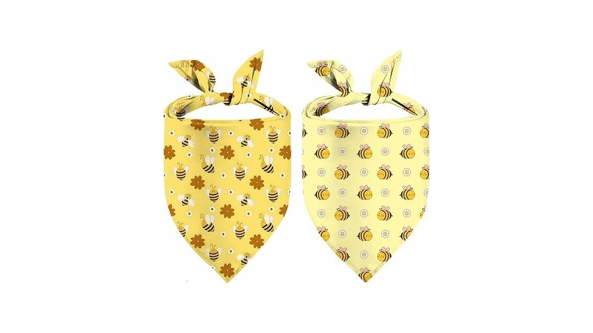 Bee Dog Bandana, 2 Pack Reversible Honey Triangle Bibs Bee