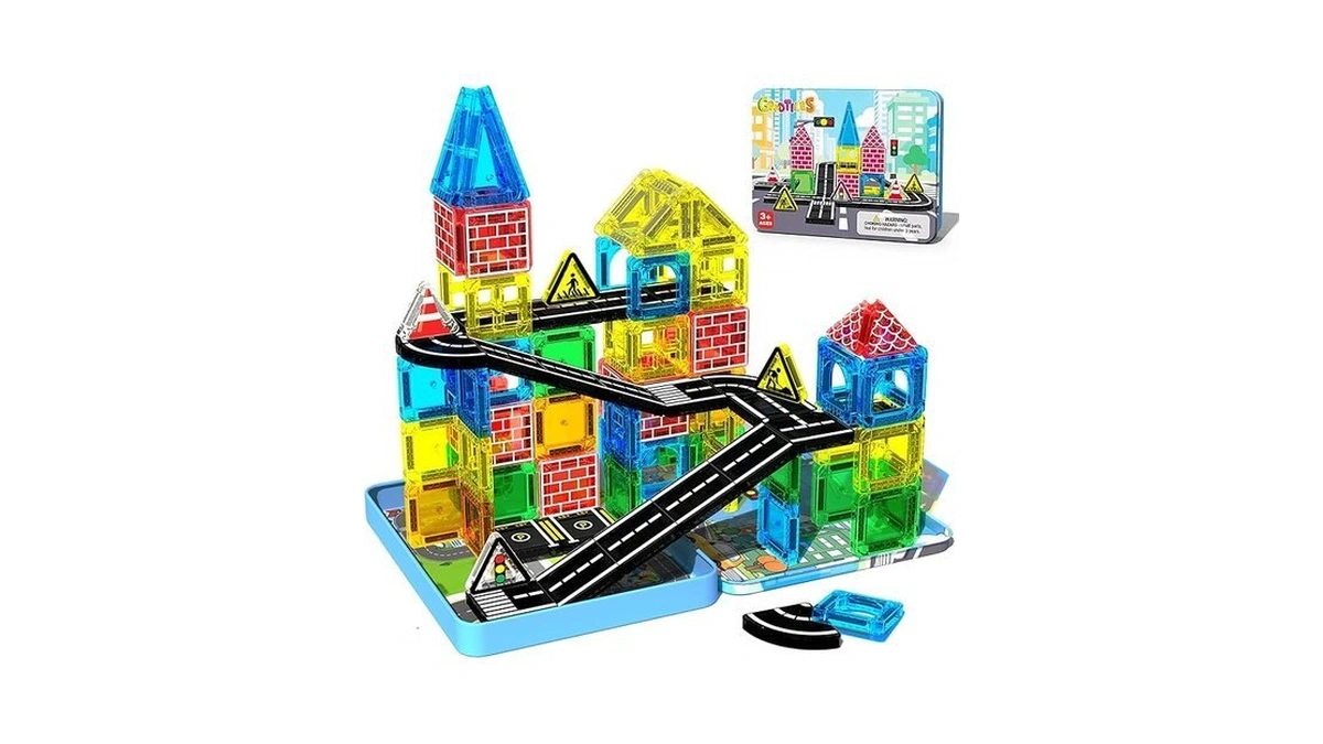 Mini Magnetic Tiles Road Set For Kids Ages 3-8, Magnetic