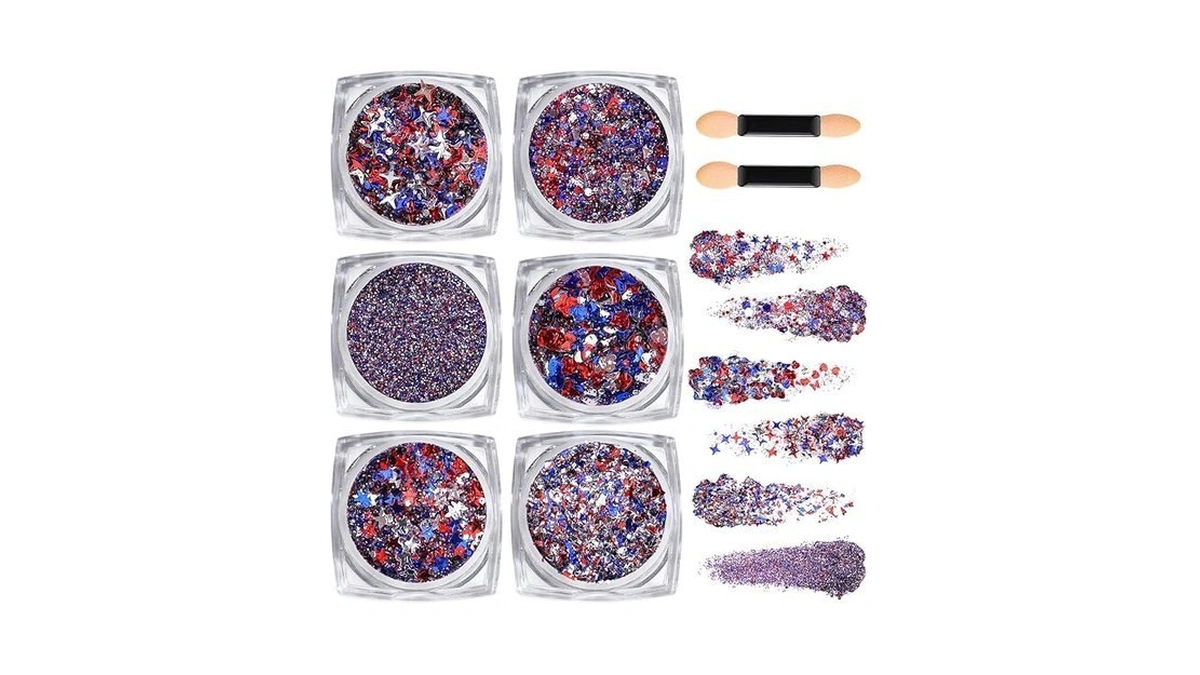 Teenitor Body Glitter Gel, 6 Shape Red White And Blue