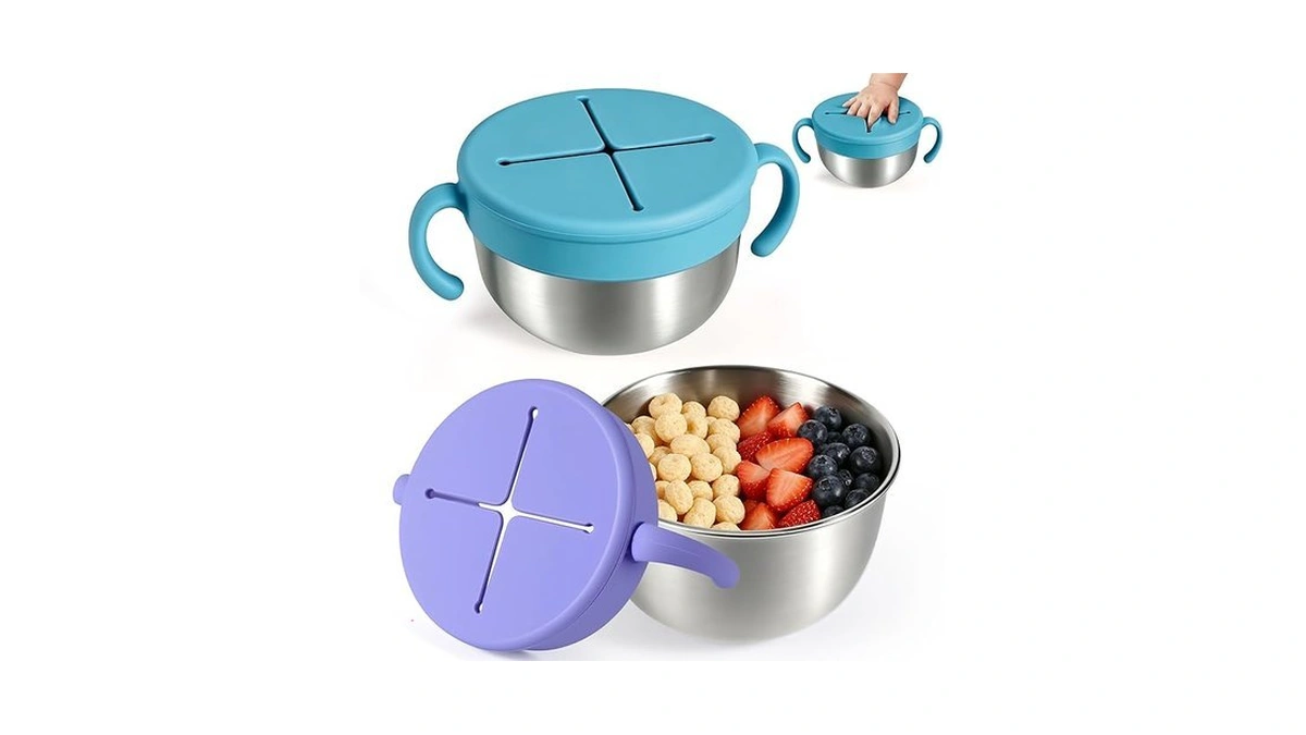 Snack Cups, 2 Pack Stainless Steel Toddler Snack Containers, Spill-proof